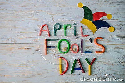 April Fools` Day text made with plasticine Stock Photo