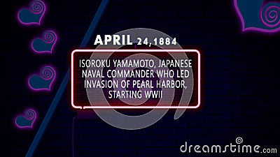 April 24, 1884 - Isoroku Yamamoto, Japanese Naval Commander who led invasion of Pearl Harbor, starting WWII., brithday noen text Stock Photo