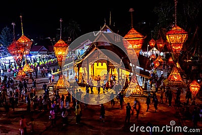 27 April 2019, Loei Thailand , The tradition of flower parade, the power of faith and the culture Bring flowers to worship Editorial Stock Photo