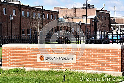 Brown Forman entrance gate sign with factory buildings Editorial Stock Photo