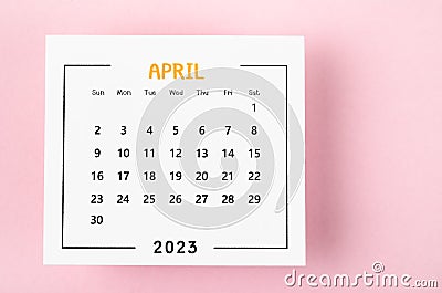 The April 2023 Monthly calendar for 2023 year on pink background Stock Photo