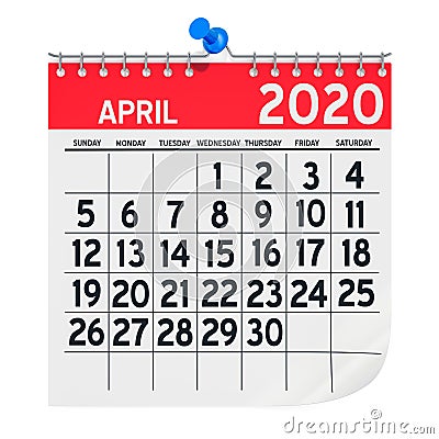 April 2020 Monthly Wall Calendar, 3D rendering Stock Photo