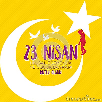 23 April, National Sovereignty and Childrens Day Turkey celebration card. Cartoon Illustration