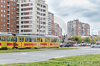 18. April 2023. New Belgrade, Serbia. New Belgrade View with socialistic architecture in brutalism style of construction. Building Editorial Stock Photo