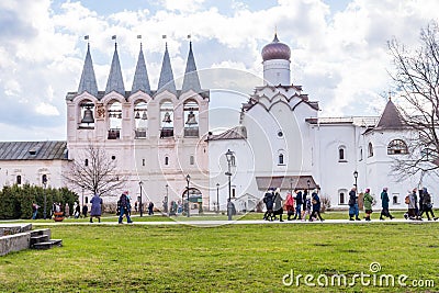 April 29, 2018, Russia, Tikhvin, Tikhvin Bogorodichny Assumption Monastery, Pilgrims Editorial Stock Photo