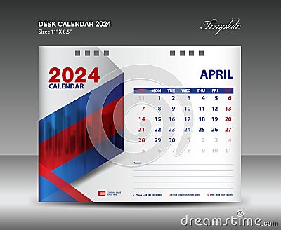 April 2024 template- Desk Calendar 2024 year template, wall calendar 2024 year, Week starts Sunday, Planner design, Stationery Vector Illustration