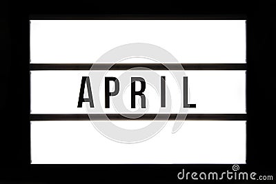 APRIL text in a light box Stock Photo