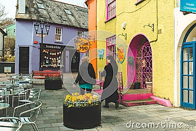 Colorful houses in Newman`s Mall and Market street in Kinsale Editorial Stock Photo
