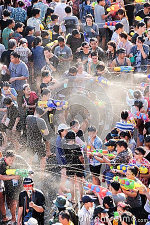 April 15, 2017, Thailand, Bangkok: Songkran Festival, people having hun pouring water in the crowd Editorial Stock Photo