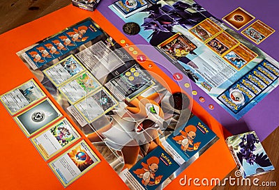 24 April 2022, Two Decks of Pokemon TCG Cards Game in Battle, Braga. Editorial Stock Photo