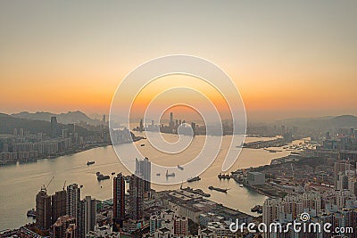 Victoria Harbour at evening during sunset, view at Devil Peak 9 April 2022 Editorial Stock Photo