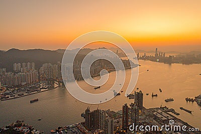 Victoria Harbour at evening during sunset, view at Devil Peak 9 April 2022 Editorial Stock Photo