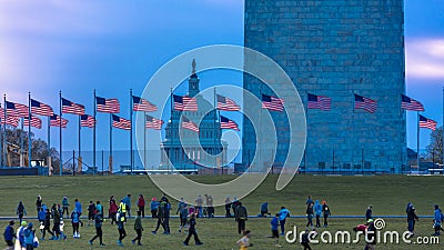 APRIL 8, 2018 WASHINGTON D.C. - US Flags with cropped view of US Capitol and Washington Monument. Election, government Editorial Stock Photo
