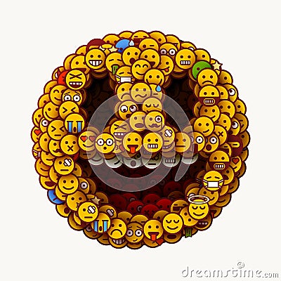 1 April wold fools day. Smiley face made of many small smiles. Unusual and creative smile crowd concept. Vector Illustration