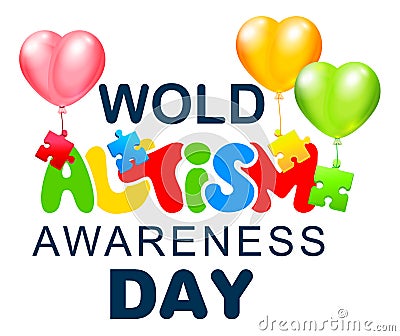 April 2 World Autism Awareness Day text lettering banner card Vector Illustration