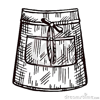 Apron short isolated. Chef pinafore for work to kitchen restaurant or cafe in hand drawn style Vector Illustration