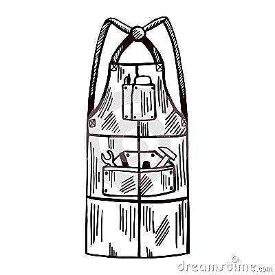 Apron with tools isolated. Pinafore of workman for work to workshop in hand drawn style Vector Illustration