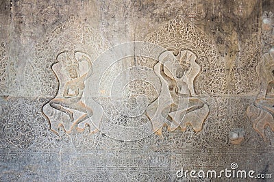 Apsara Carvings at Angkor Wat Stock Photo