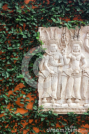 Apsara craft statue mimics Angkor`s ancient art Stock Photo