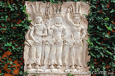 Apsara craft statue mimics Angkor`s ancient art Stock Photo