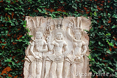 Apsara craft statue mimics Angkor`s ancient art Stock Photo
