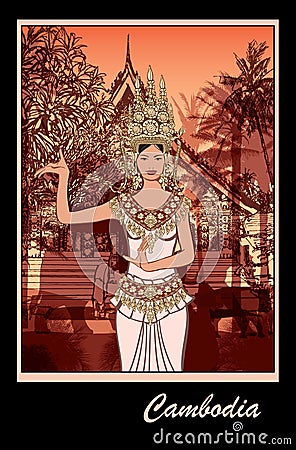 Apsara Dancer in Cambodia Vector Illustration