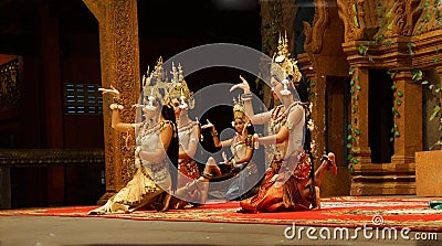 Apsara dancers kneel Editorial Stock Photo