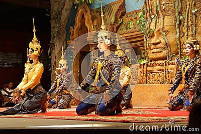 Apsara dancers kneel Editorial Stock Photo