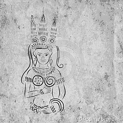 Apsara on grunge wall for your design Vector Illustration