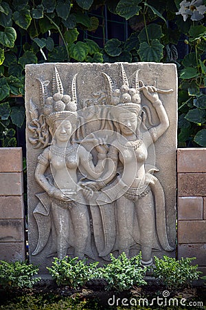 Apsara sandstone craft statue for garden decoration Stock Photo