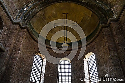 Apse with cross in ancient Hagia Irene church Editorial Stock Photo