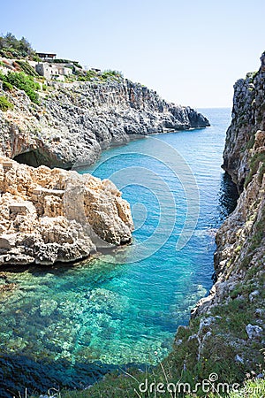 Apulia, Leuca, Grotto of Ciolo - From Grotto Ciolo to the adratic sea Stock Photo