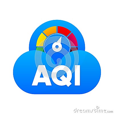 AQI - Air Quality Index scale. Low and High level. Gauge with quality index dial showing. Vector illustration. Vector Illustration
