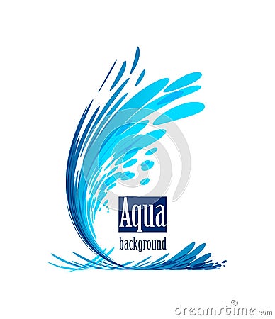 Aqua background, splash water on white Vector Illustration