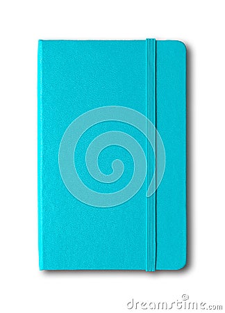 Aqua blue closed notebook isolated on white Stock Photo