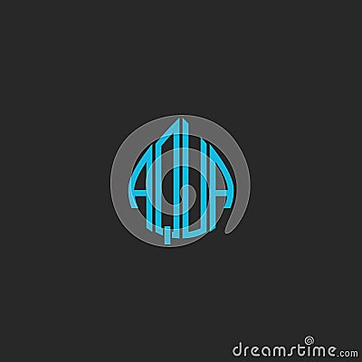 Aqua logo idea word lettering mockup sticker, blue mineral water emblem, text shape abstract drop icon, t-shirt print design Vector Illustration