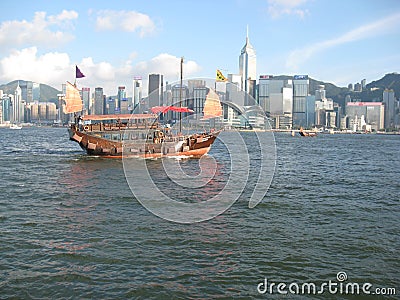The Aqua Luna cruise boat in Hong Kong harbour Editorial Stock Photo