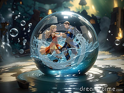 Aqua Mirage: Surreal Fantasia Captured in a Water Bubble Stock Photo