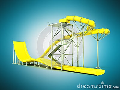 Aqua park water carousel yellow 3d render on blue background Stock Photo