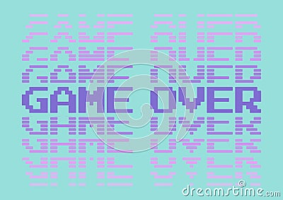 An aqua, pink and purple GAME OVER retro vaporwave style typographical graphic illustration Cartoon Illustration
