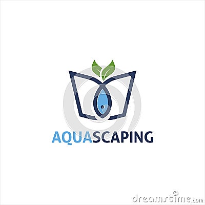 Aqua scape logo design vector illustration with line art Vector Illustration