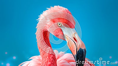 Aqua Serenity: Pink Flamingo Animal Portrait Stock Photo