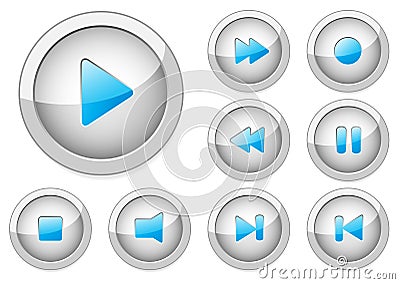Media player buttons blue interface template vector illustration design button icon music play control sound video audio set web Vector Illustration