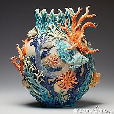 Aqua Symphony: Glazed Ceramics Peering into Ocean's Depths Stock Photo