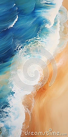 Aquamarine And Amber Waves: A Hyper-detailed Oil Painting Of A Sandy Beach Stock Photo