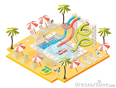 Aquapark Isometric Concept Vector Illustration