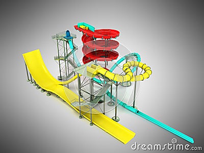 Aquapark water carousels 3d render on gray background Stock Photo