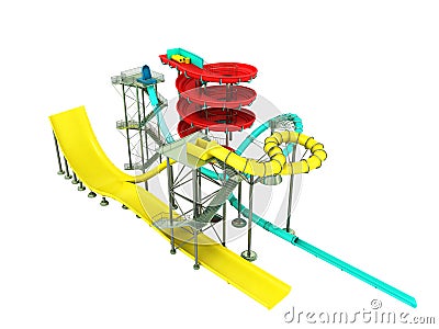 Aquapark water carousels 3d render on white background no shadow Stock Photo