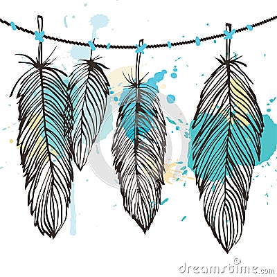 Aquarelle feather set Vector Illustration