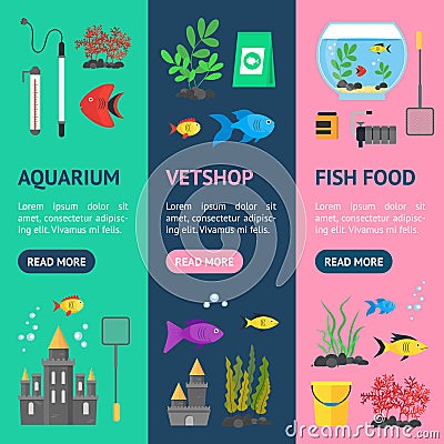 Aquarium Banner Vecrtical Set. Vector Vector Illustration